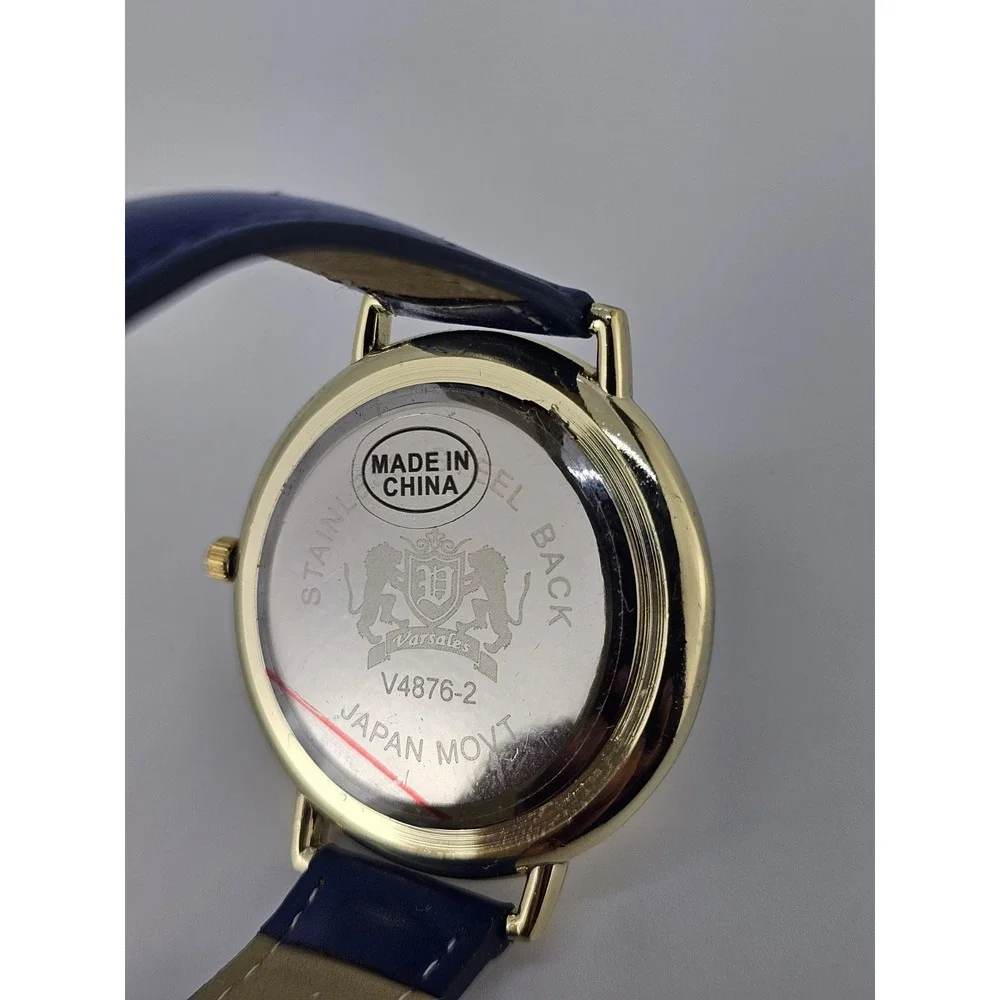Versales Women's Watch 44MM Cream‎ Dial Blue Faux Leather Bands NEW Battery